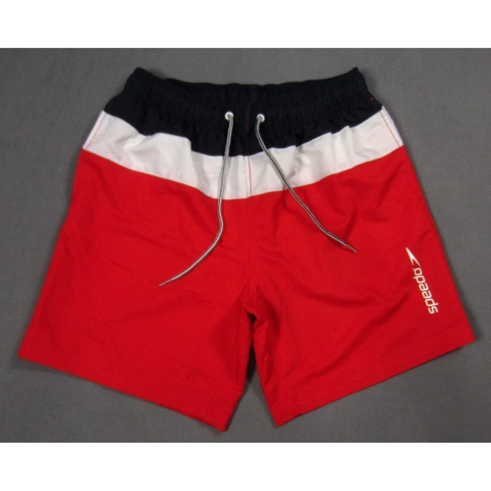 Speedo‎ Board Shorts Mens Medium Red White Blue Colorblock Swim Trunks Lined